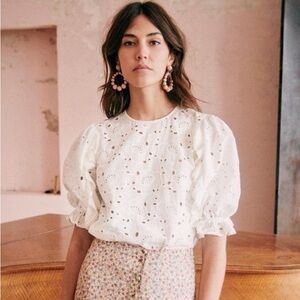 Sezane White Eyelet Blouse